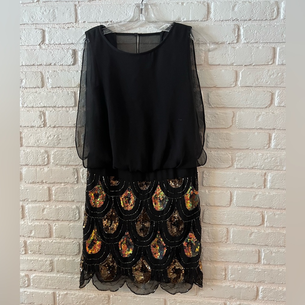 Betsy and Adam black dress with sequin bottom size 4